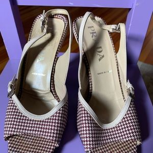 Prada Houndstooth Slingback Kitten Heels